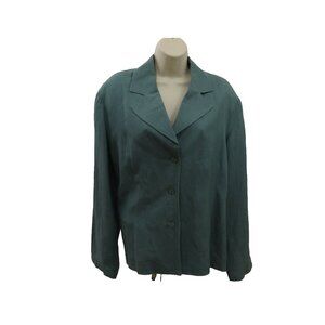 Cato Blazer Jacket Womens Sz 16W Linen Blend Coastal Lagenlook Green Career Work